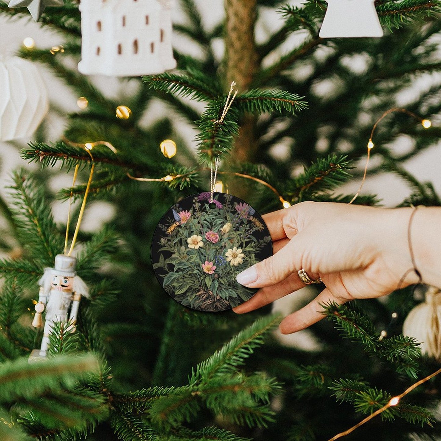 Poisonous Witchcraft Floral Ceramic Christmas Ornament - Pagan Holiday Decor