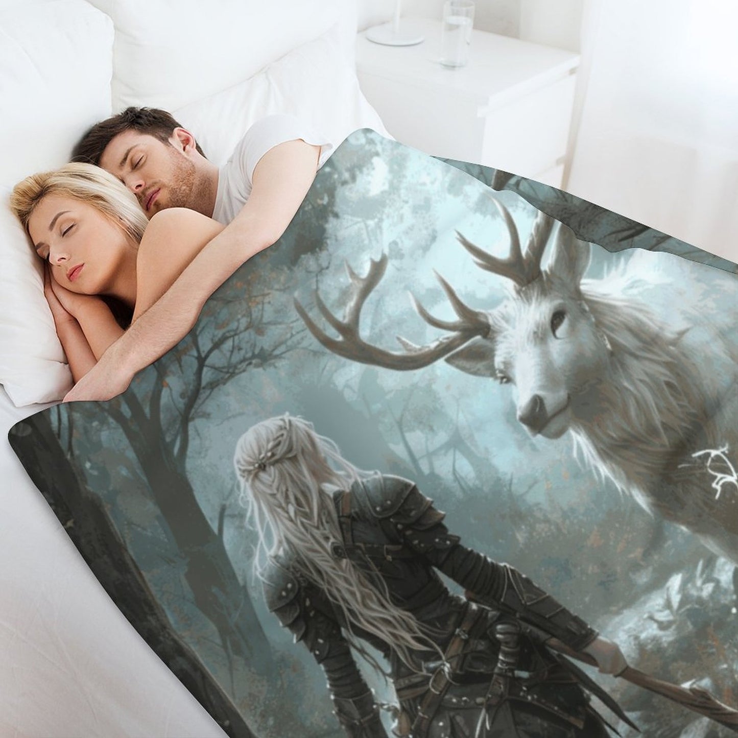 Aelin and Stag Fantasy 250gsm Flannel Throw Blanket-60"x80"