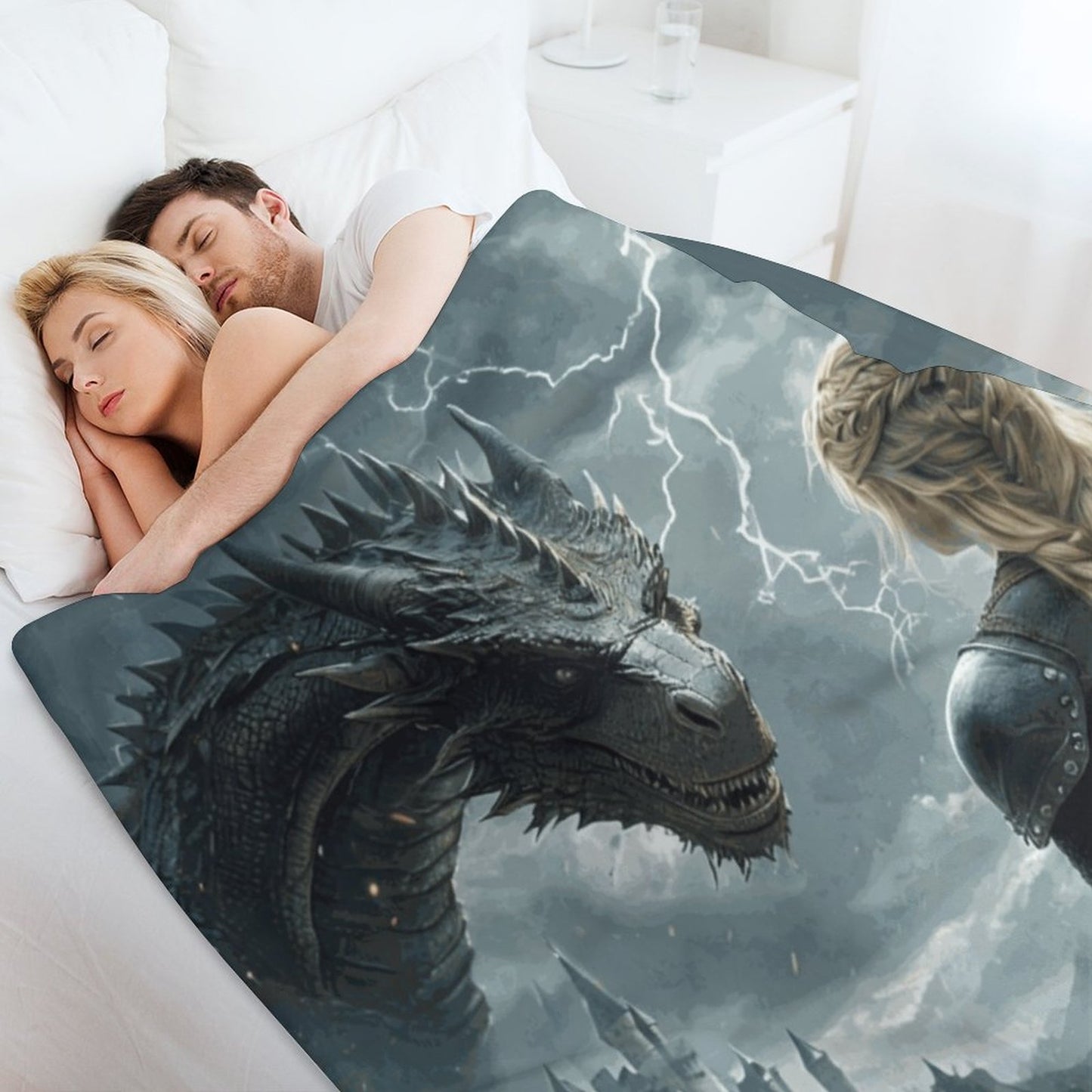 Mystical Dragon and Aelin Fantasy 250gsm Flannel Throw Blanket-60"x80"