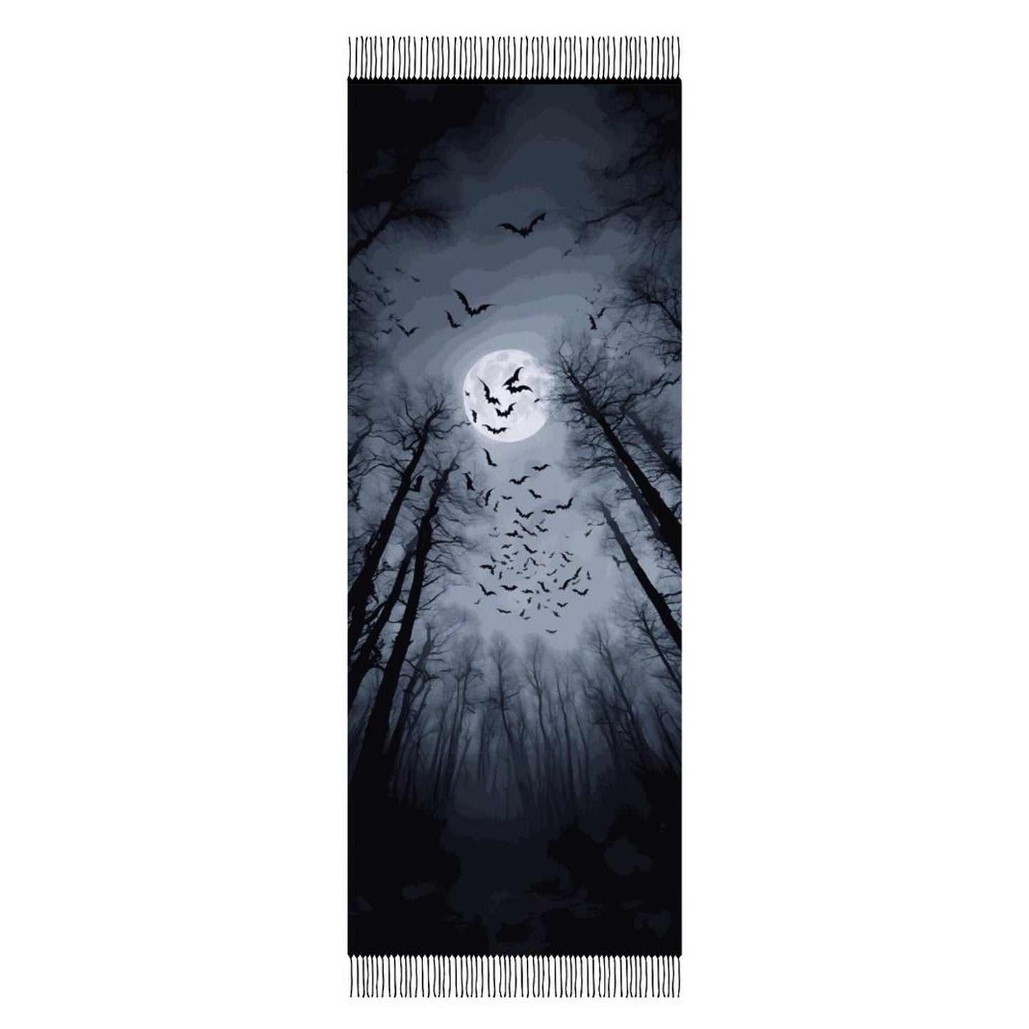 Full Moon Cloud of Bats Cashmere-like Tassel Scarf (All-Over Printing)