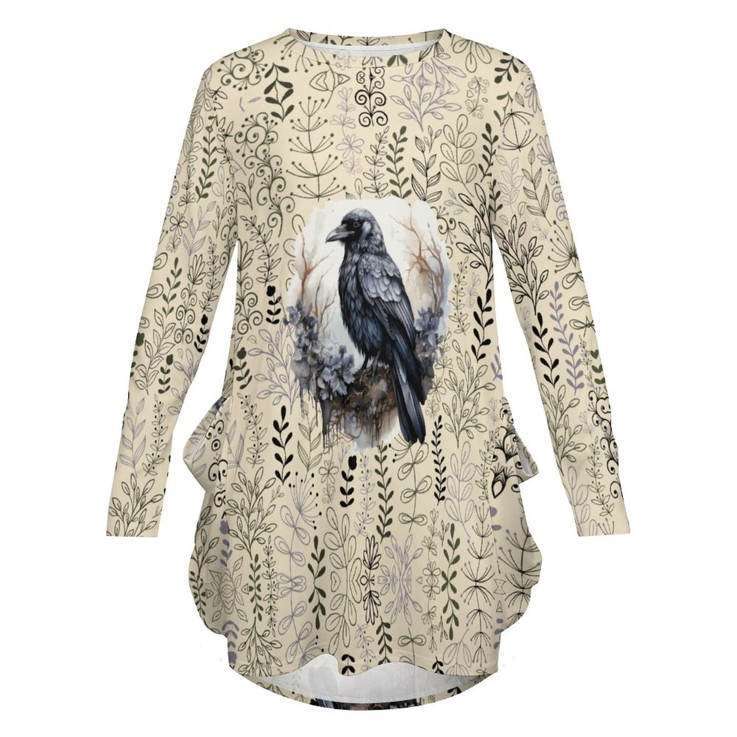 Loose Long-sleeve Dress with Pockets (All-Over Printing)
