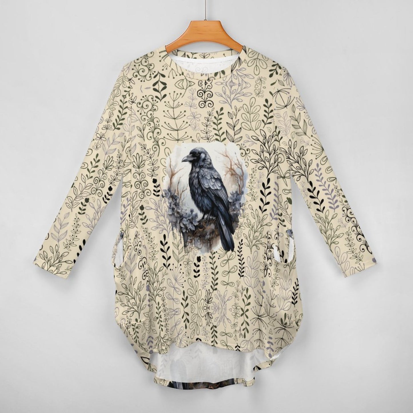 Loose Long-sleeve Dress with Pockets (All-Over Printing)
