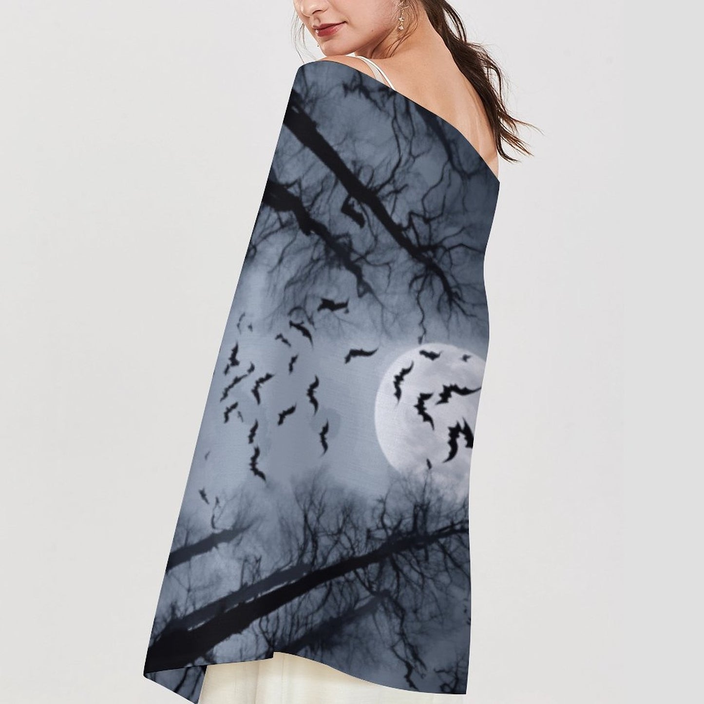 Full Moon Cloud of Bats Cashmere-like Tassel Scarf (All-Over Printing)