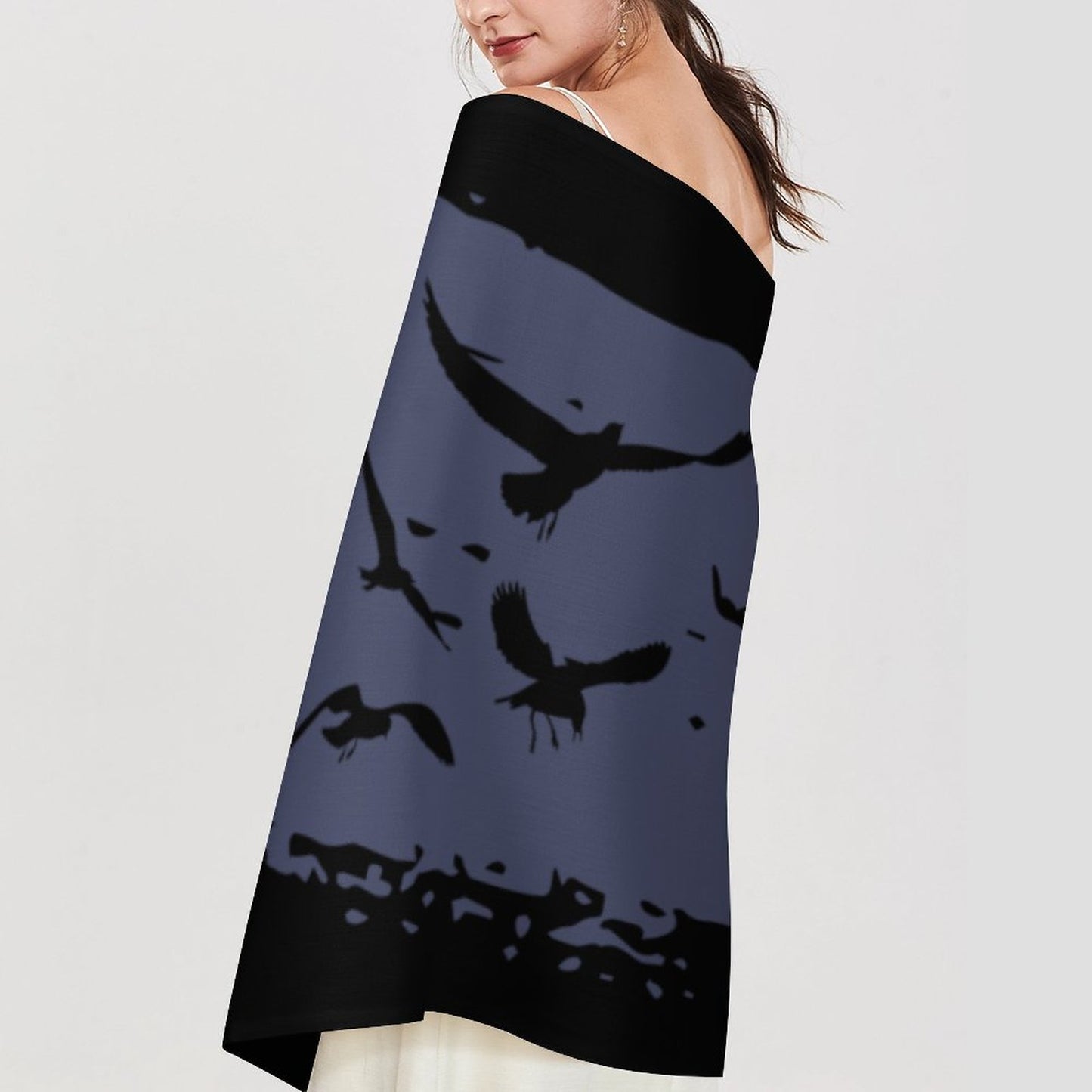 Crown Blue Cashmere-like Tassel Scarf (All-Over Printing)