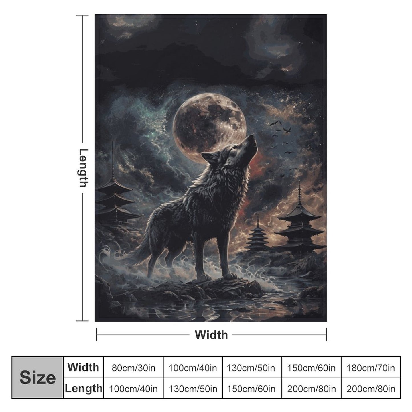 Viking Howling Wolf 280gsm Flannel Blanket-60"x80" (Dual-sided Printing)