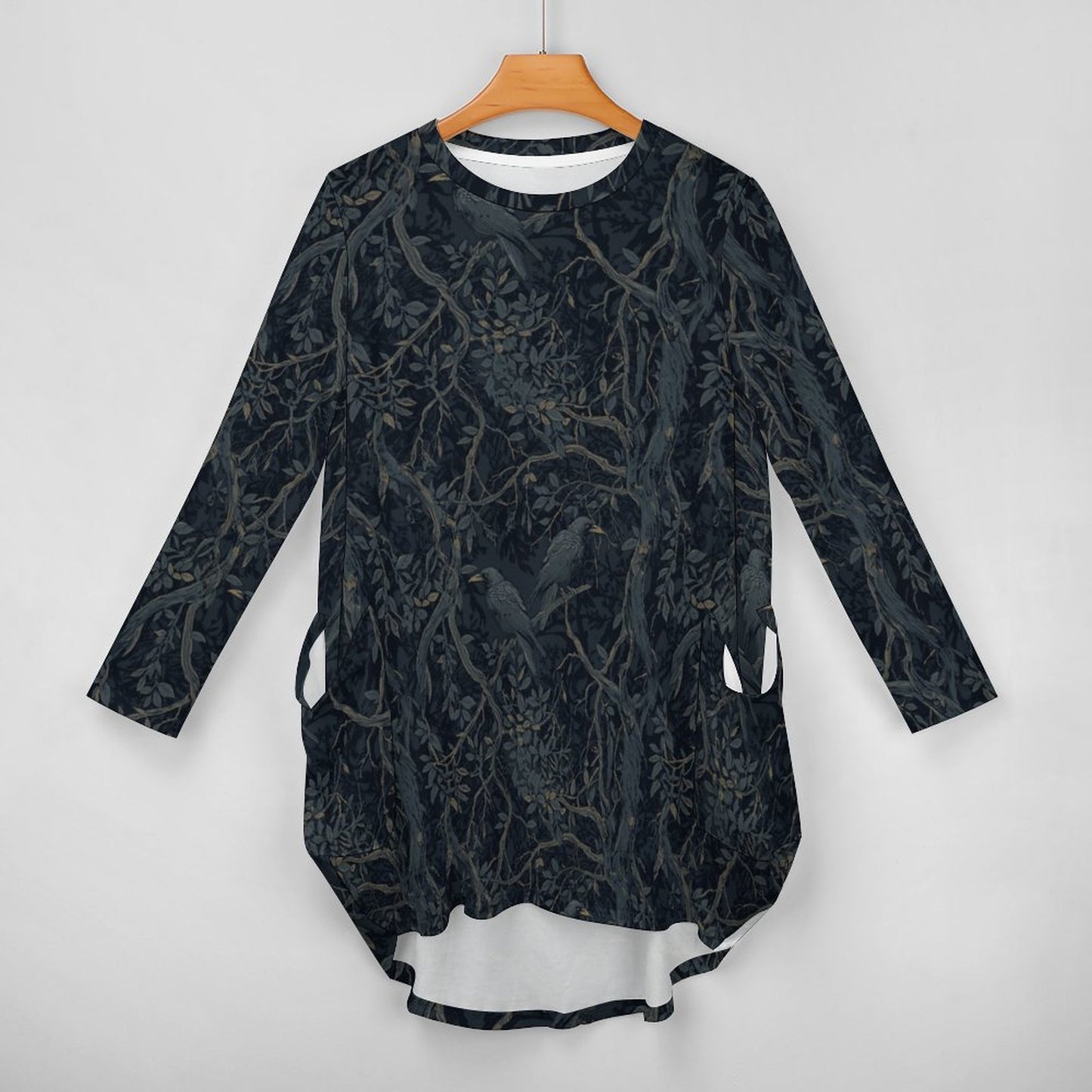 Loose Long-sleeve Dress with Pockets (All-Over Printing)