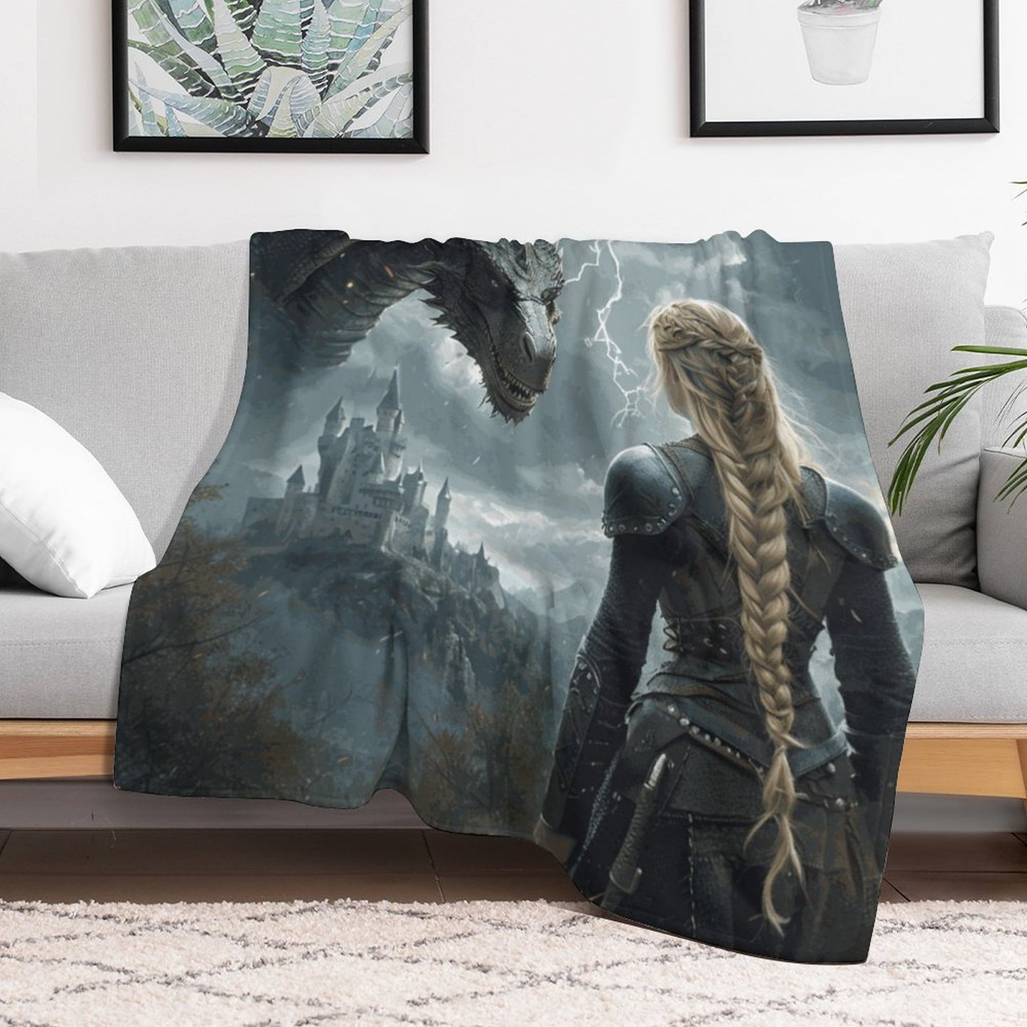 Mystical Dragon and Aelin Fantasy 250gsm Flannel Throw Blanket-60"x80"