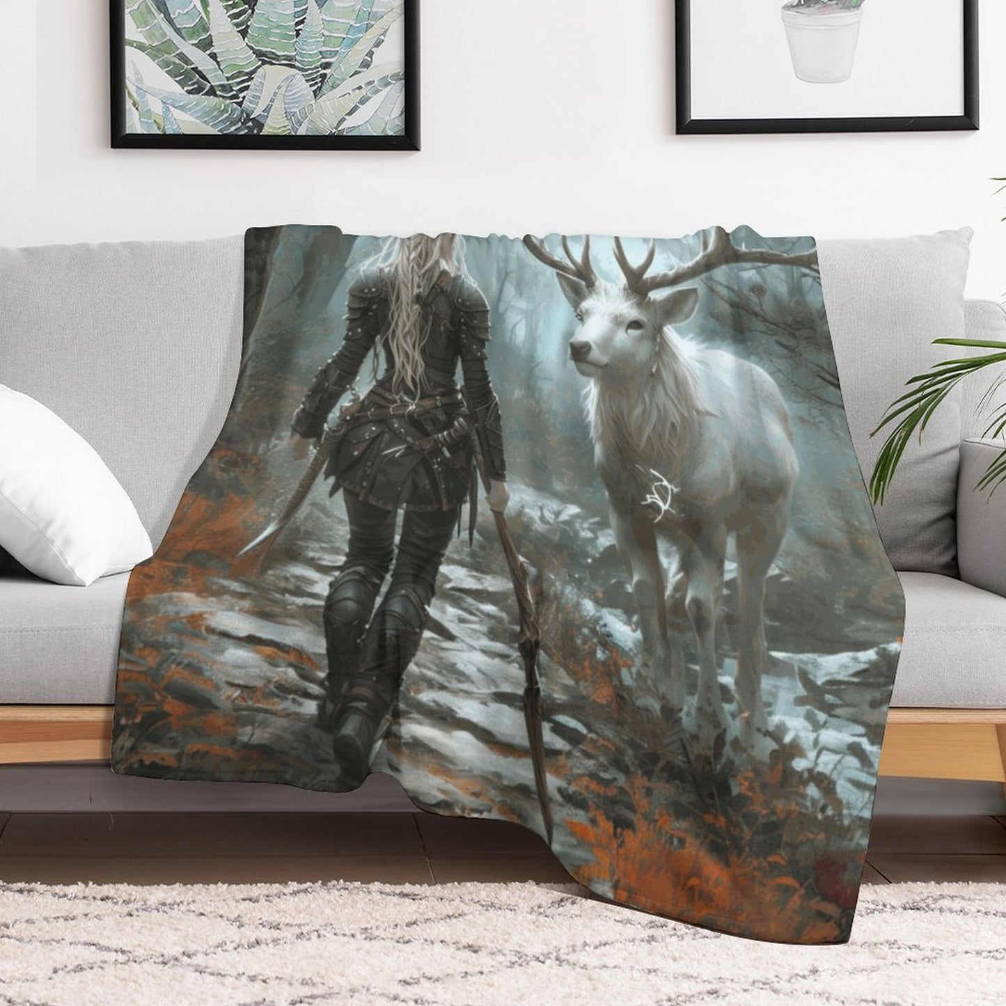 Aelin and Stag Fantasy 250gsm Flannel Throw Blanket-60"x80"