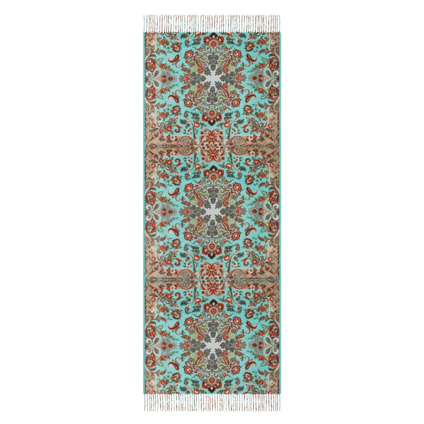 Turquoise in Paisley Cashmere-like Tassel Scarf (All-Over Printing)