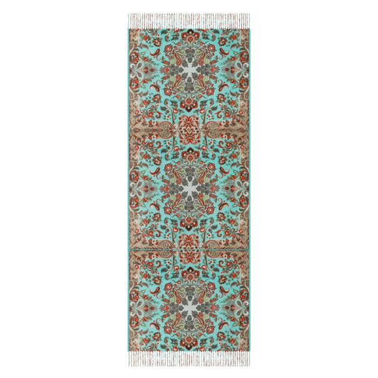 Turquoise in Paisley Cashmere-like Tassel Scarf (All-Over Printing)