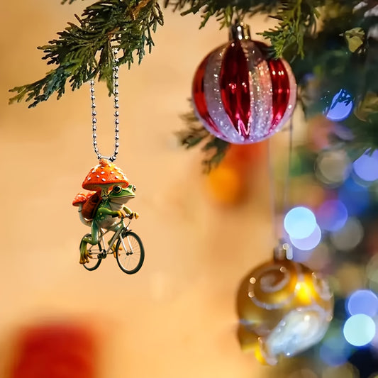 The Witchy Gypsy Frog on bike Christmas Ornament