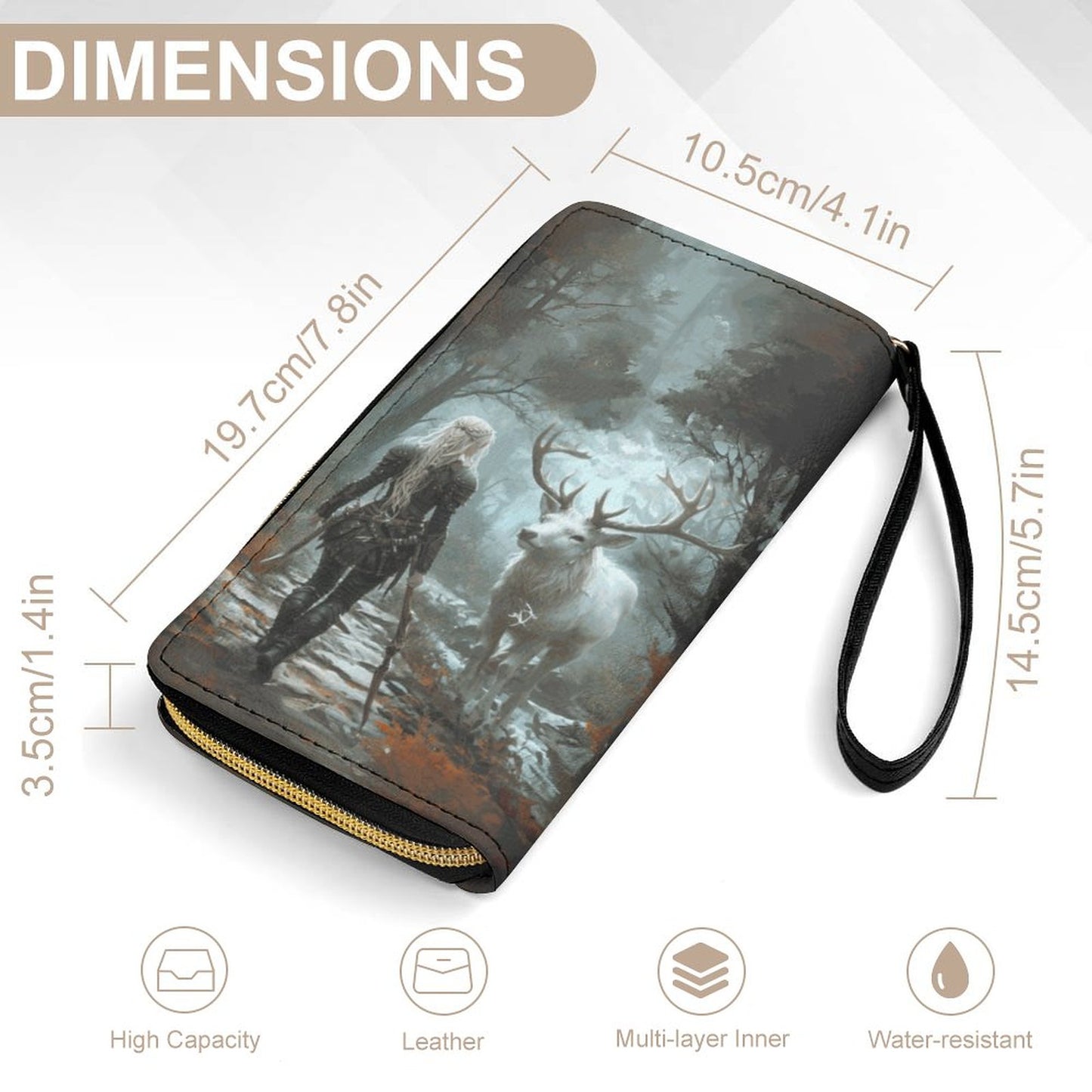 Aelin and Stag Fantasy Leather Wallet Wristlet Strap
