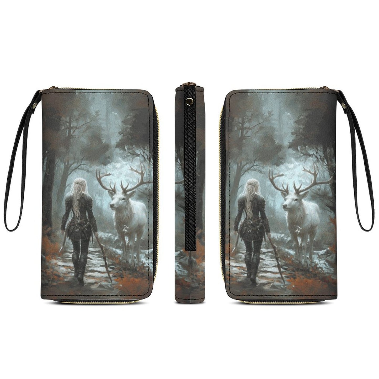 Aelin and Stag Fantasy Leather Wallet Wristlet Strap