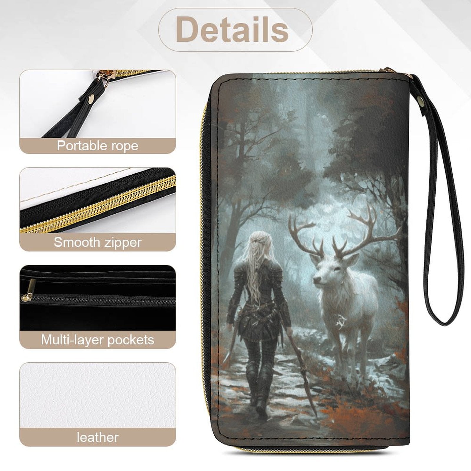 Aelin and Stag Fantasy Leather Wallet Wristlet Strap