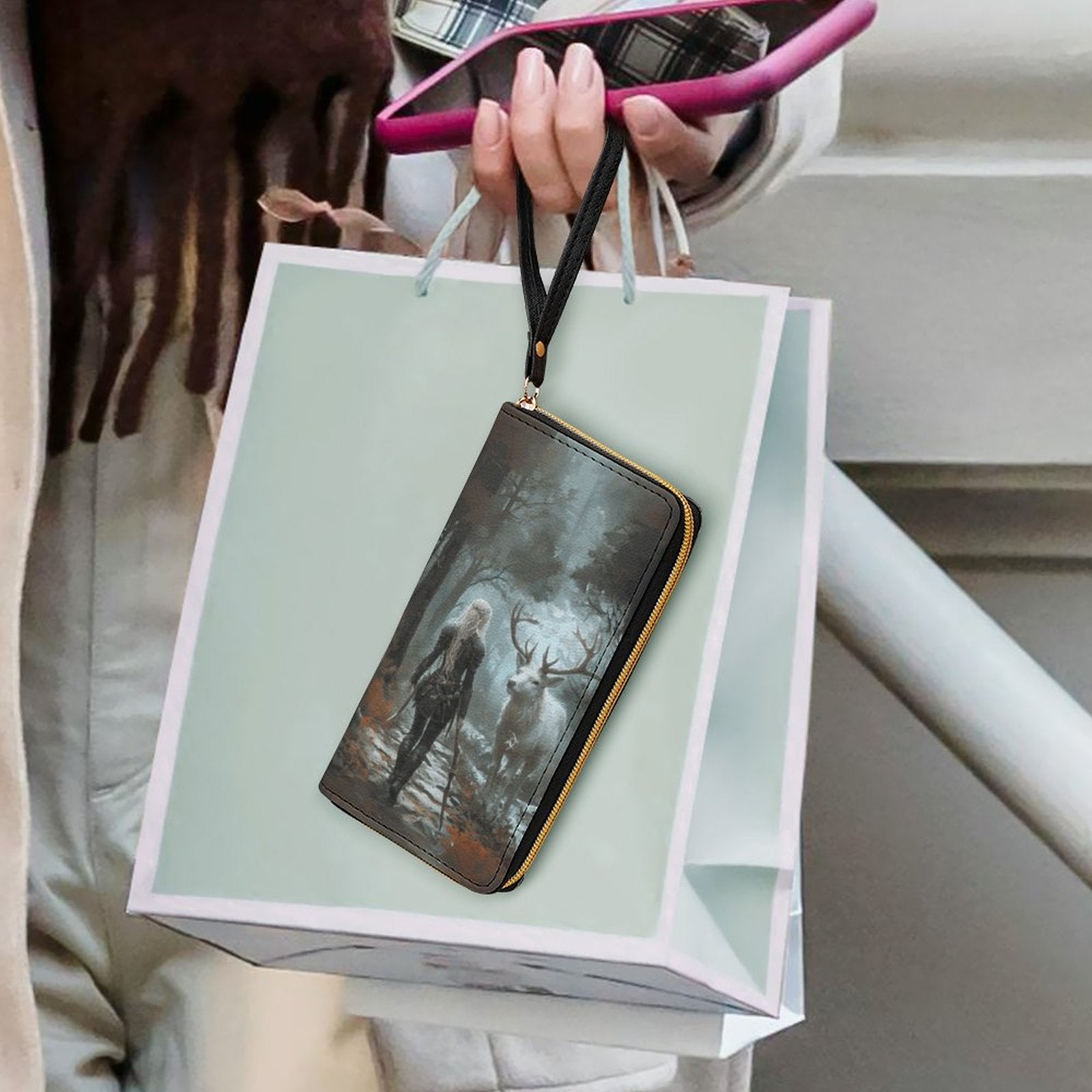 Aelin and Stag Fantasy Leather Wallet Wristlet Strap