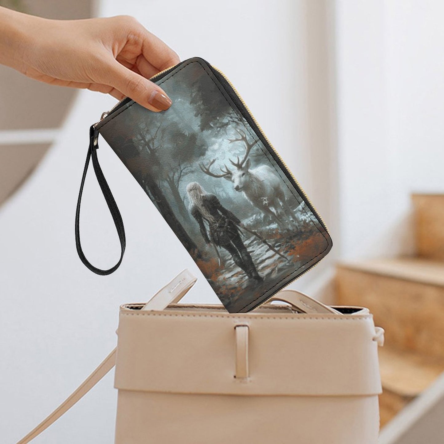 Aelin and Stag Fantasy Leather Wallet Wristlet Strap