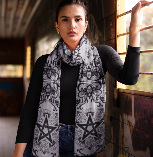 Black Lace Pentagram Tassel Scarf, Witchy Clothing Pentagon Wrap, Occult Gothic Clothing, Fun Witchcore Witchy Stuff for the Holiday Season!