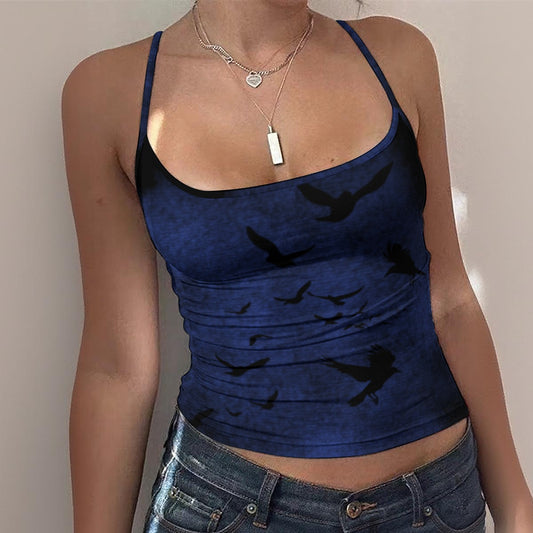 Blue Murder of Crows Spaghetti Strap Tank Top, Corporate Goth Attire