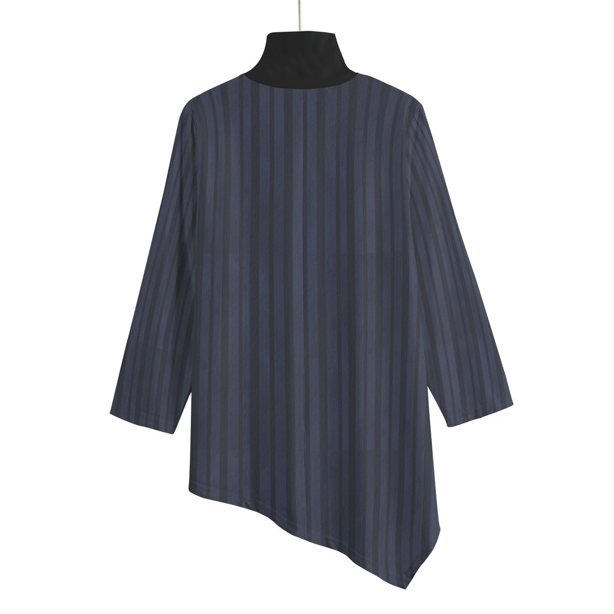 Navy blue striped shirt on a white background