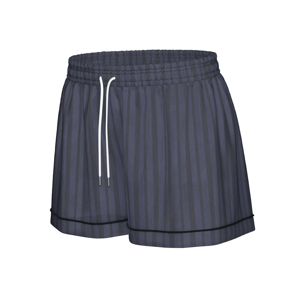 Gray shorts with a white drawstring on a white background