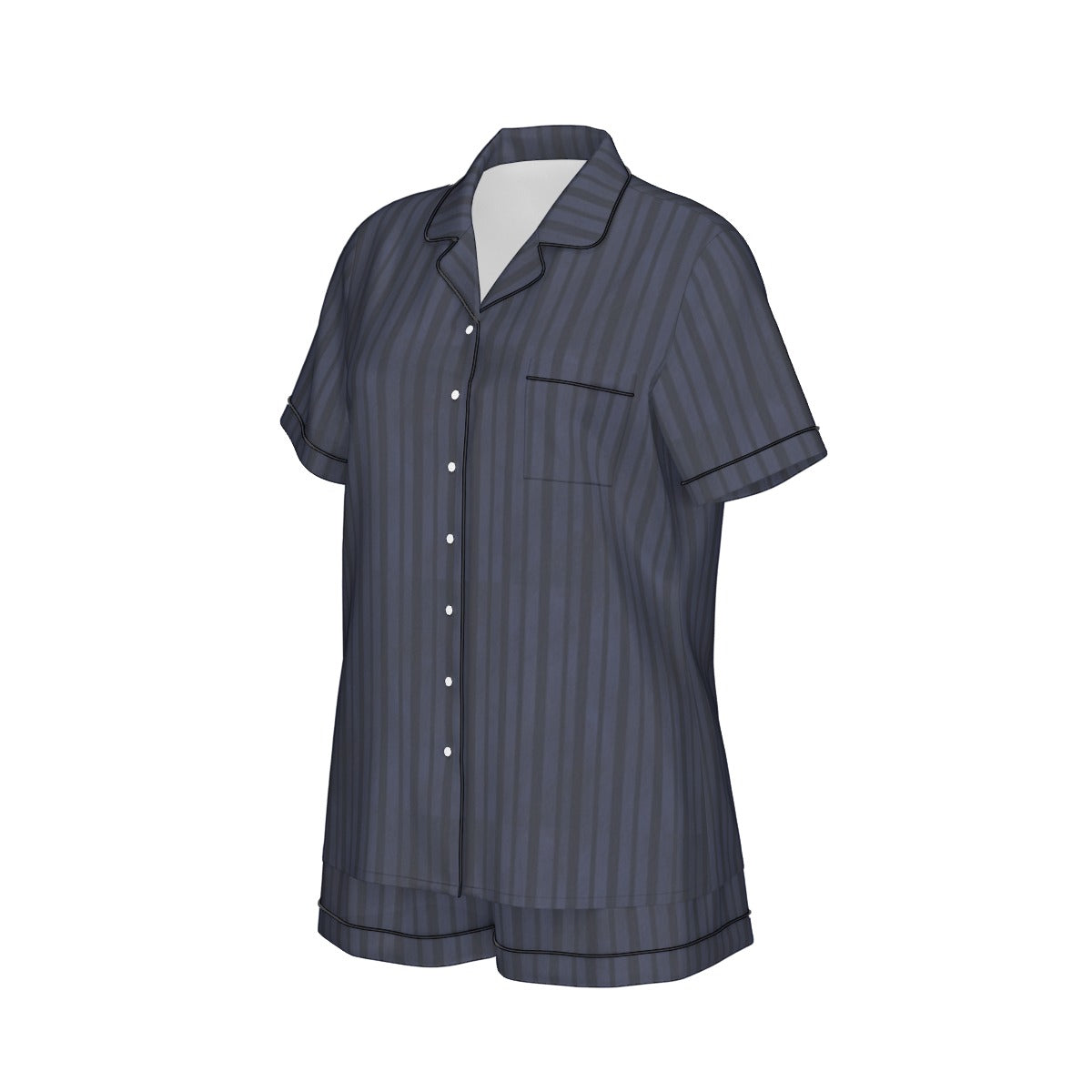 Navy pinstripe shirt on a white background