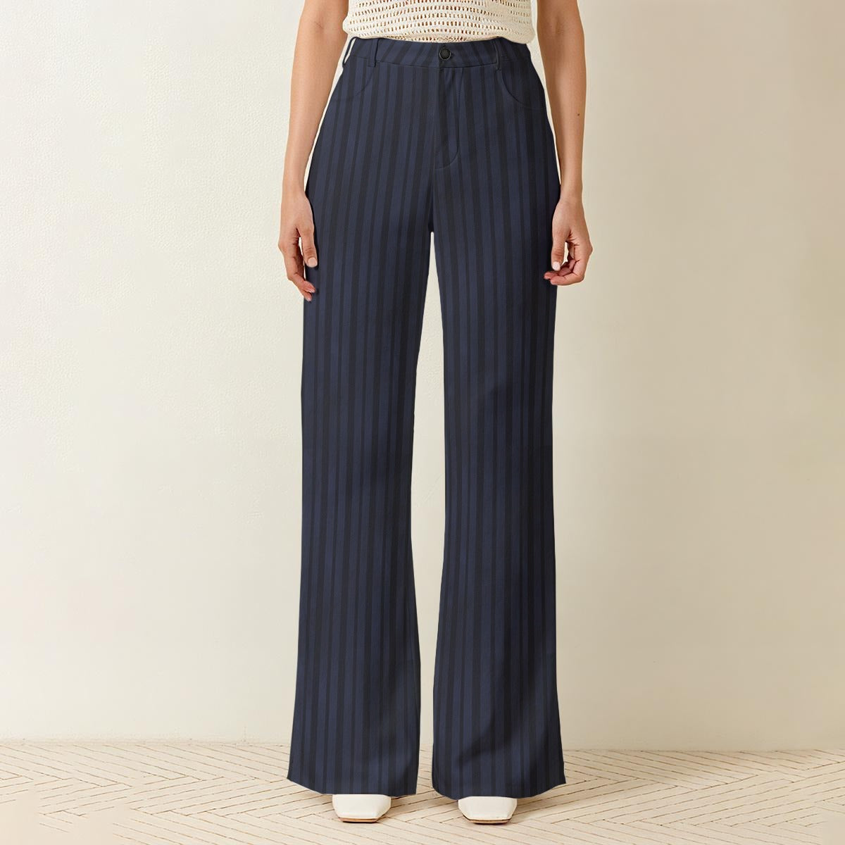 Blue Pin Stripe Wide Leg Pants - Dark Academia Corporate Goth Clothing