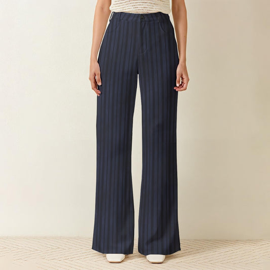 Blue Pin Stripe Wide Leg Pants - Dark Academia Corporate Goth Clothing