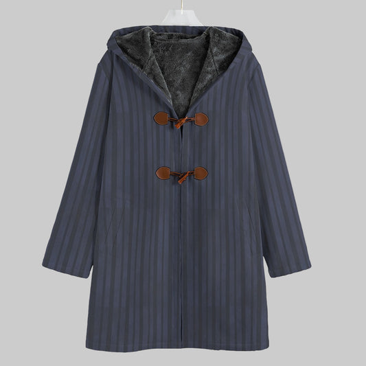 Navy blue coat with brown buttons on a white background