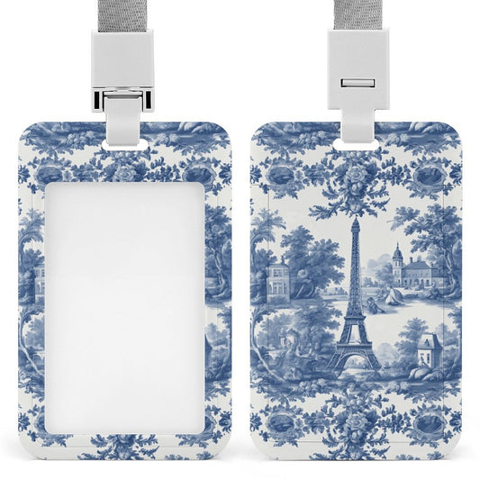Blue and White French Toile Vertical ID Badge Holder, Vintage French Design Name Badge Protector