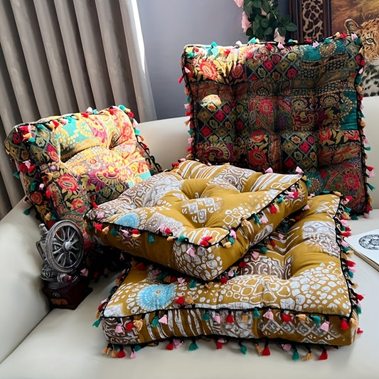 Bohemian Chic Tassel Floor Pillow - Soft Cotton Meditation Cushion For Yoga