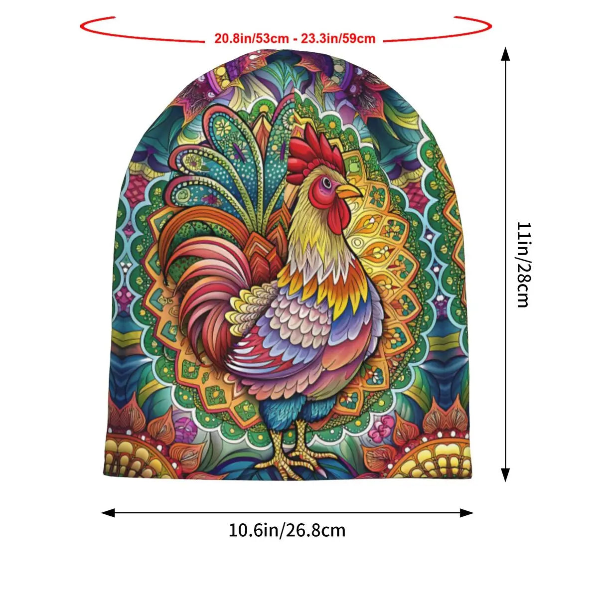 Boho Chicken Mandala Beanie, Cottagecore Funny Colorful Chicken Cap
