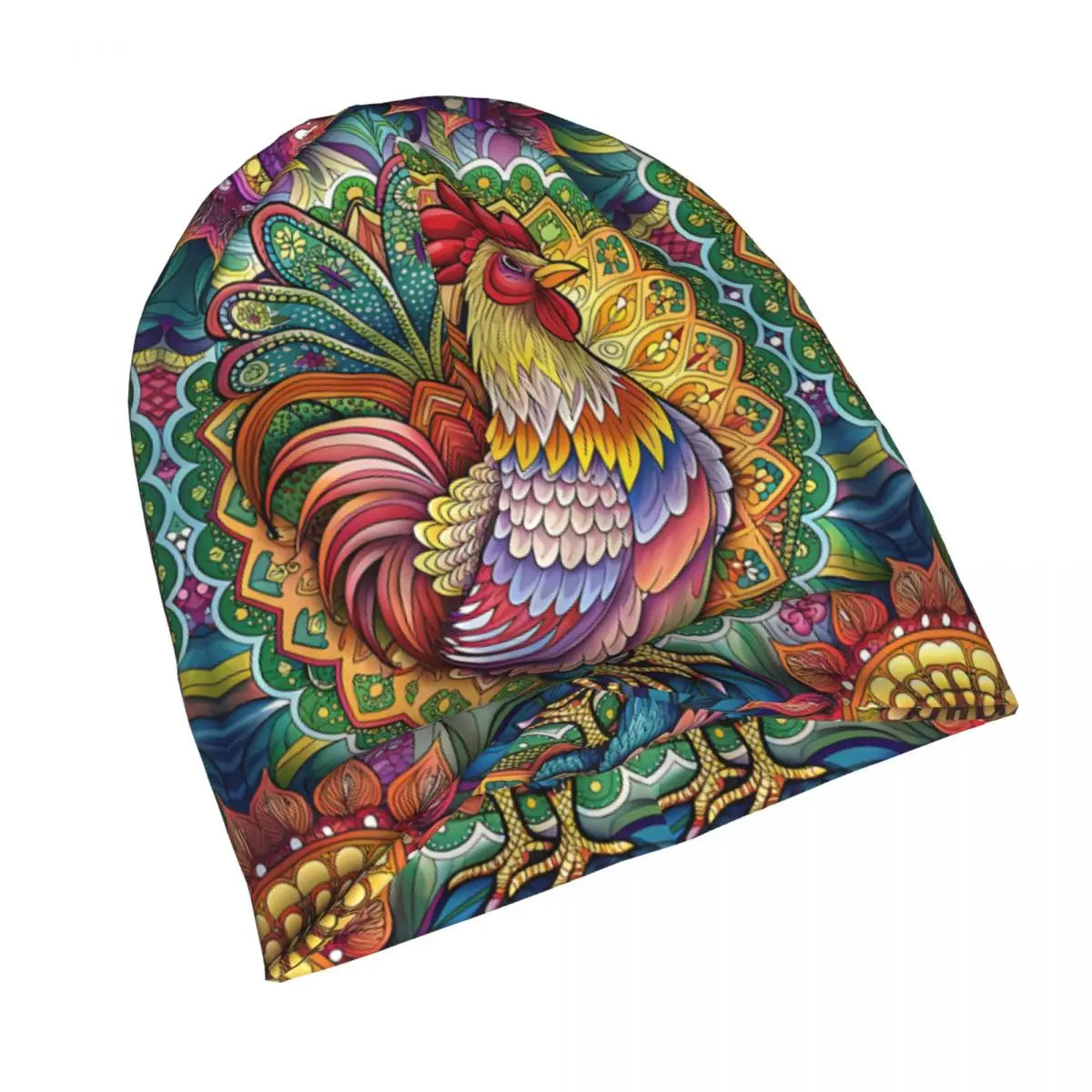 Boho Chicken Mandala Beanie, Cottagecore Funny Colorful Chicken Cap