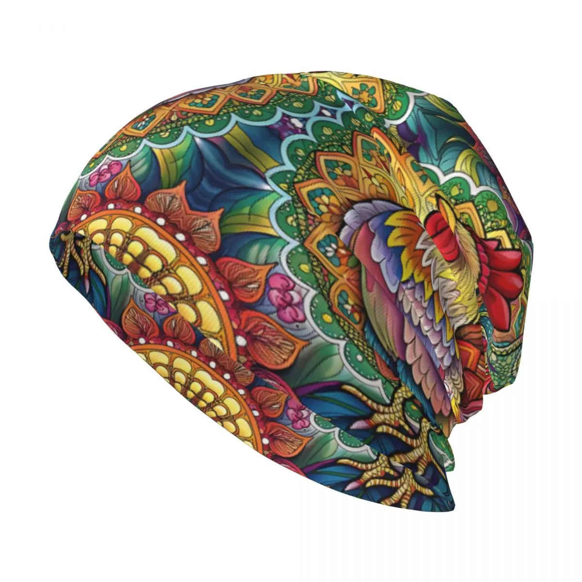 Boho Chicken Mandala Beanie, Cottagecore Funny Colorful Chicken Cap