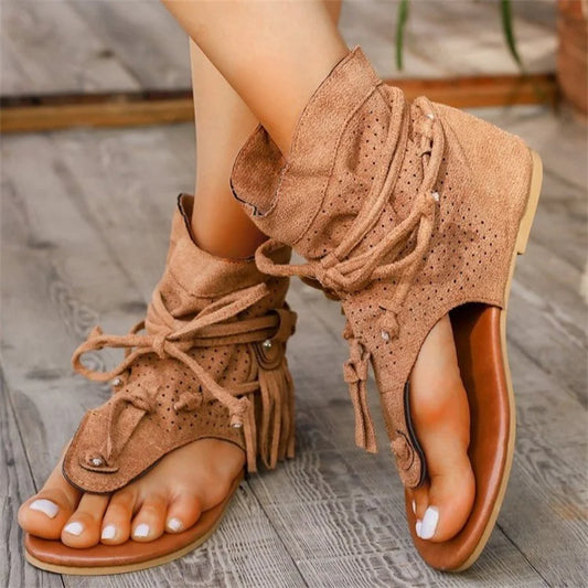 Boho Flat Boot Sandals, Summer Round Toe Breathable Sandalias De Mujer