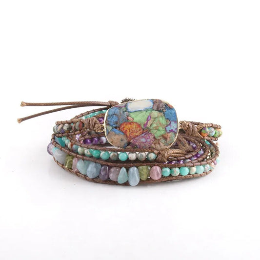 Boho Handmade Mixed Natural Stone Bracelet, Wrap Bracelet, Natural Stone Jewelry- The Witchy Gypsy