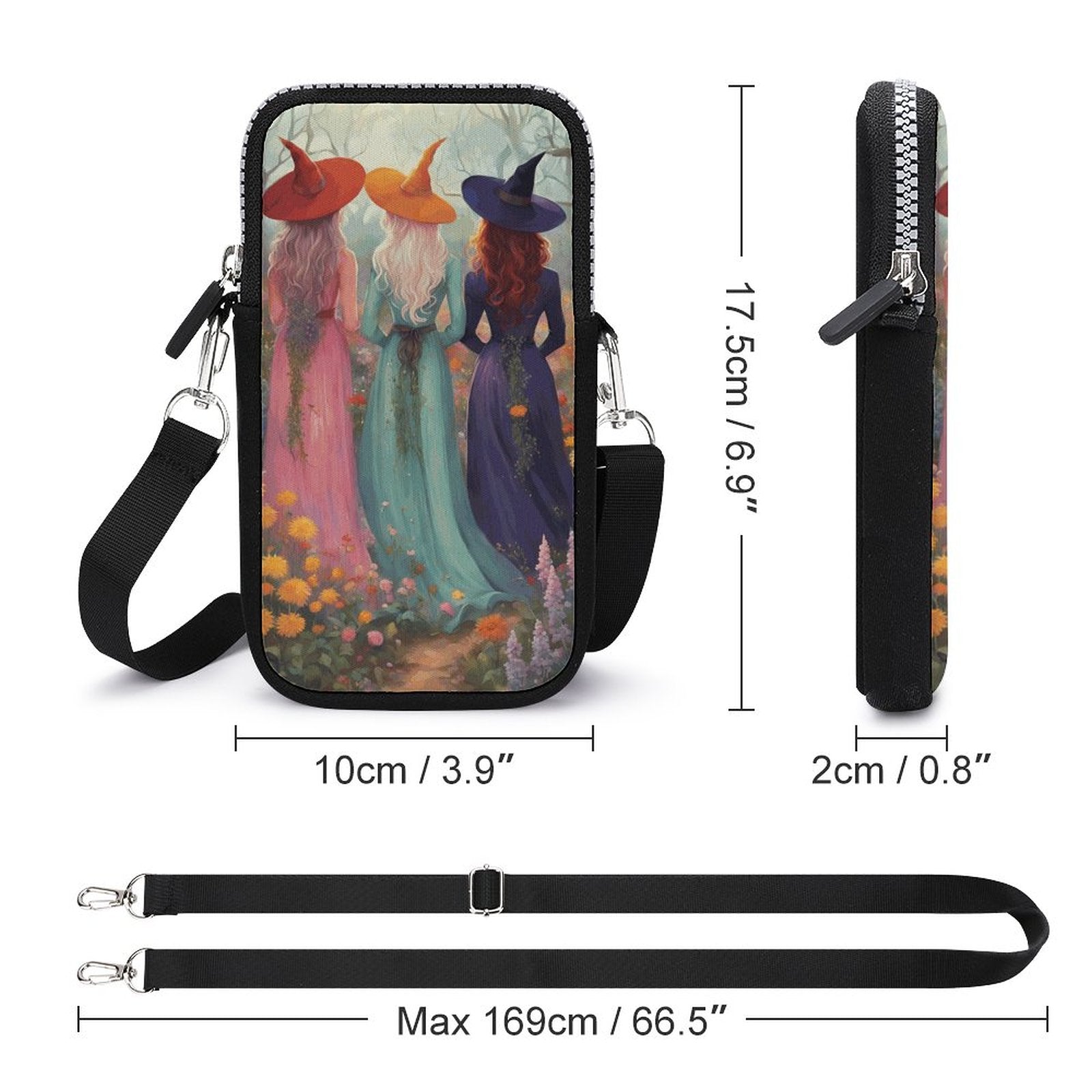 Boho Sister Witches Cell Phone Crossbody Pouch, Occult Personalized gift