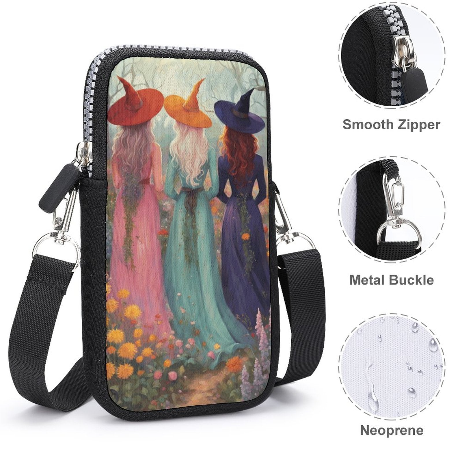 Boho Sister Witches Cell Phone Crossbody Pouch, Occult Personalized gift