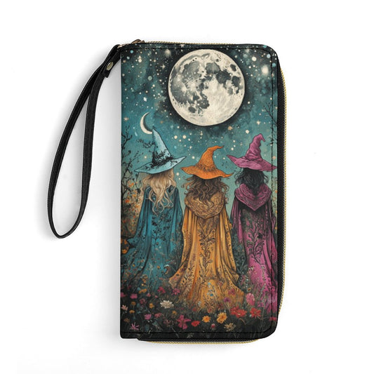 Boho Witches Leather Wallet with Wristlet Strap, Witch Wristlet pagan gift 