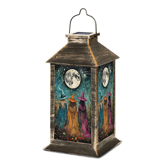 Decorative lantern with witch design and moon on a white background