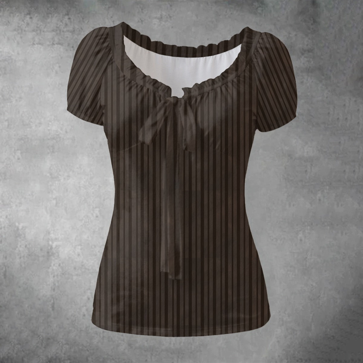 Brown Pin Stripe Puff Sleeve Pleated Shirt, Dark Academia Attire