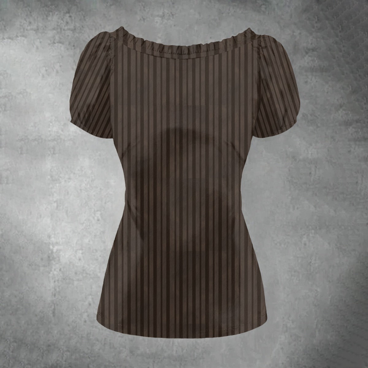 Brown pinstripe blouse on a textured gray background
