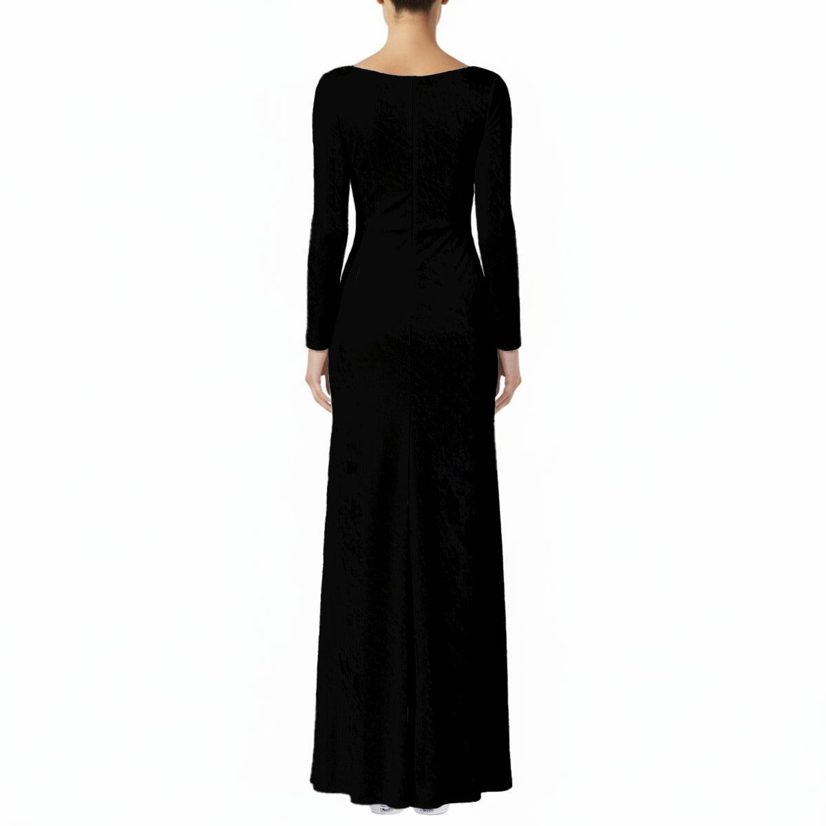 Black long-sleeve gown on a white background