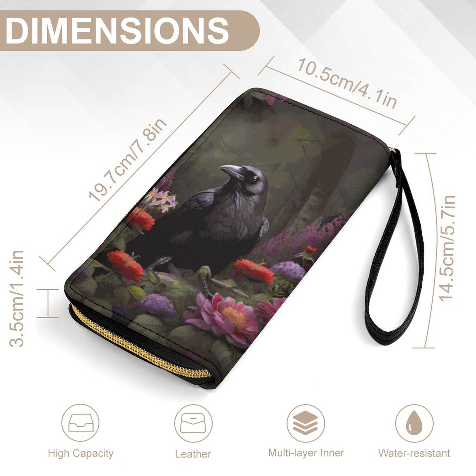 Cottagecore Crow Leather Wallet with Wristlet Strap