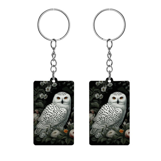 Cottagecore White Owl Acrylic Keychain, Dark cottagecore owl lover gift