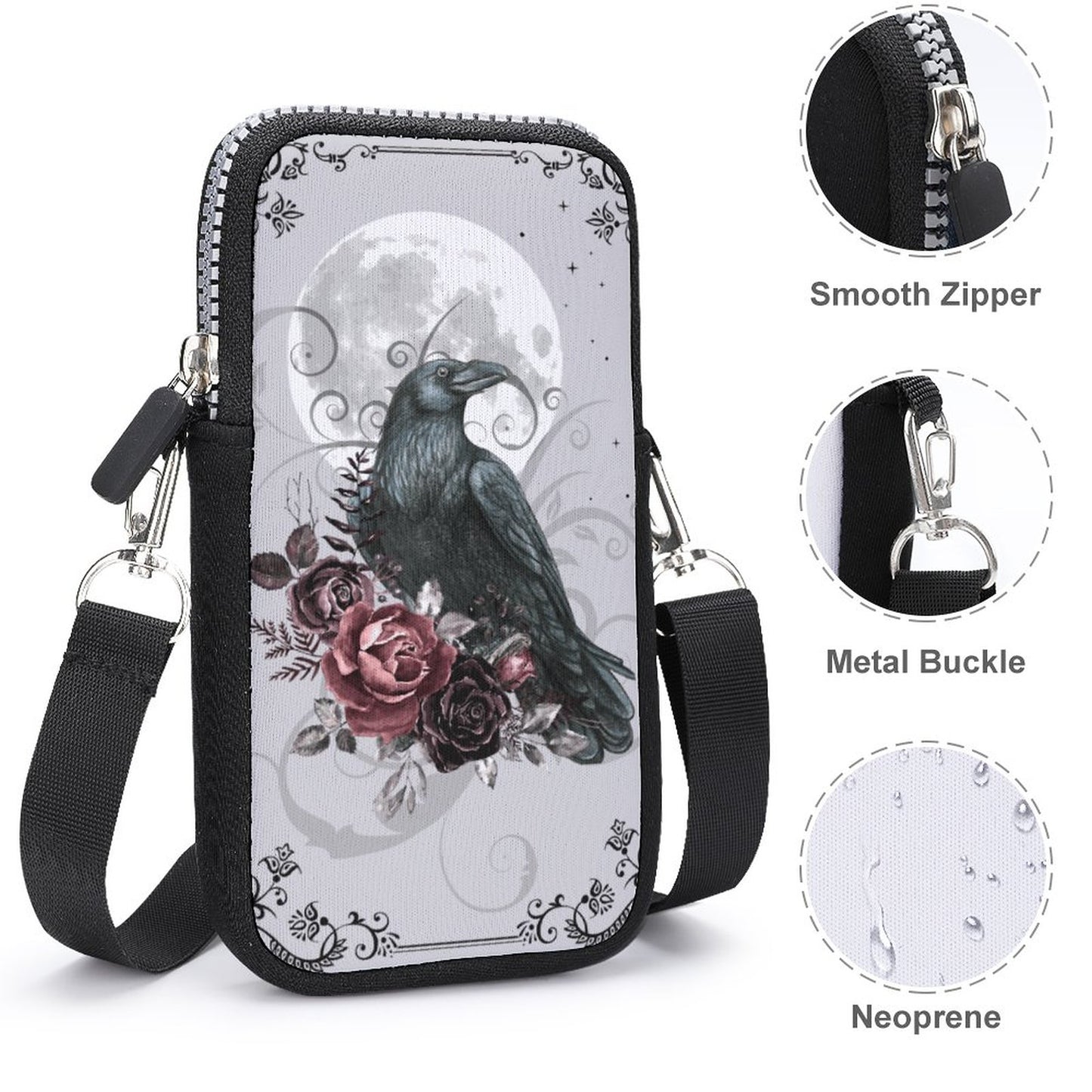 Crow Tarot Cell Phone Crossbody Pouch, A Witchcore Accessory Phone Purse