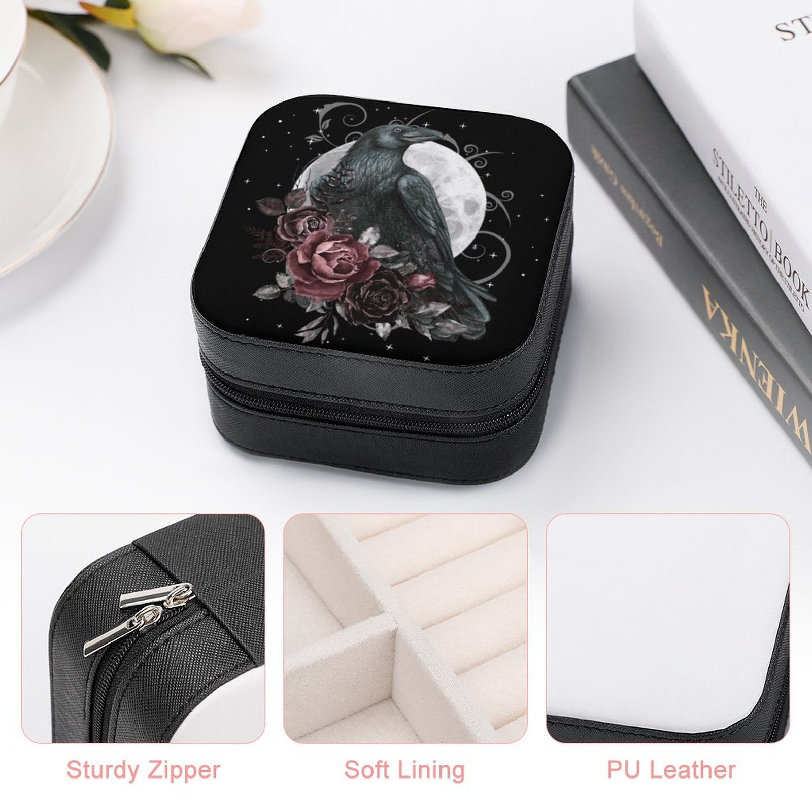 Crow Tarot Portable Stackers Jewellery Box, Whimsical Woodland Crow