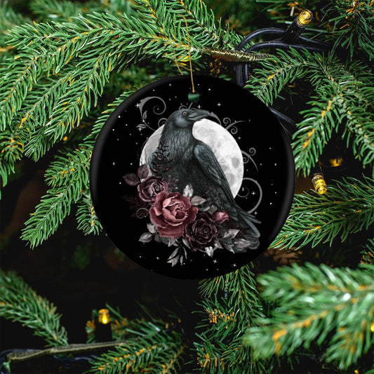 Crow Tarot Round Christmas Ceramic Ornament, pagan holiday ornaments, witch ball,witch ornament, yule decorations, Crow tarot,Raven ornament