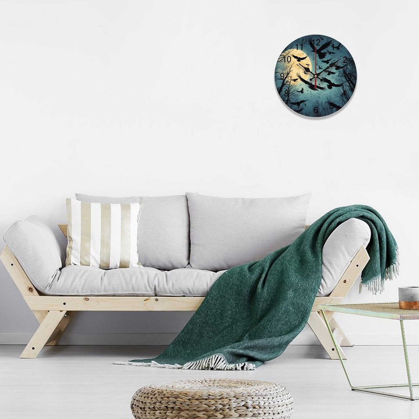 Crowcore Wall Clock: Whimsigoth Decor - Silent Edgar Allan Poe Inspired Timepiece