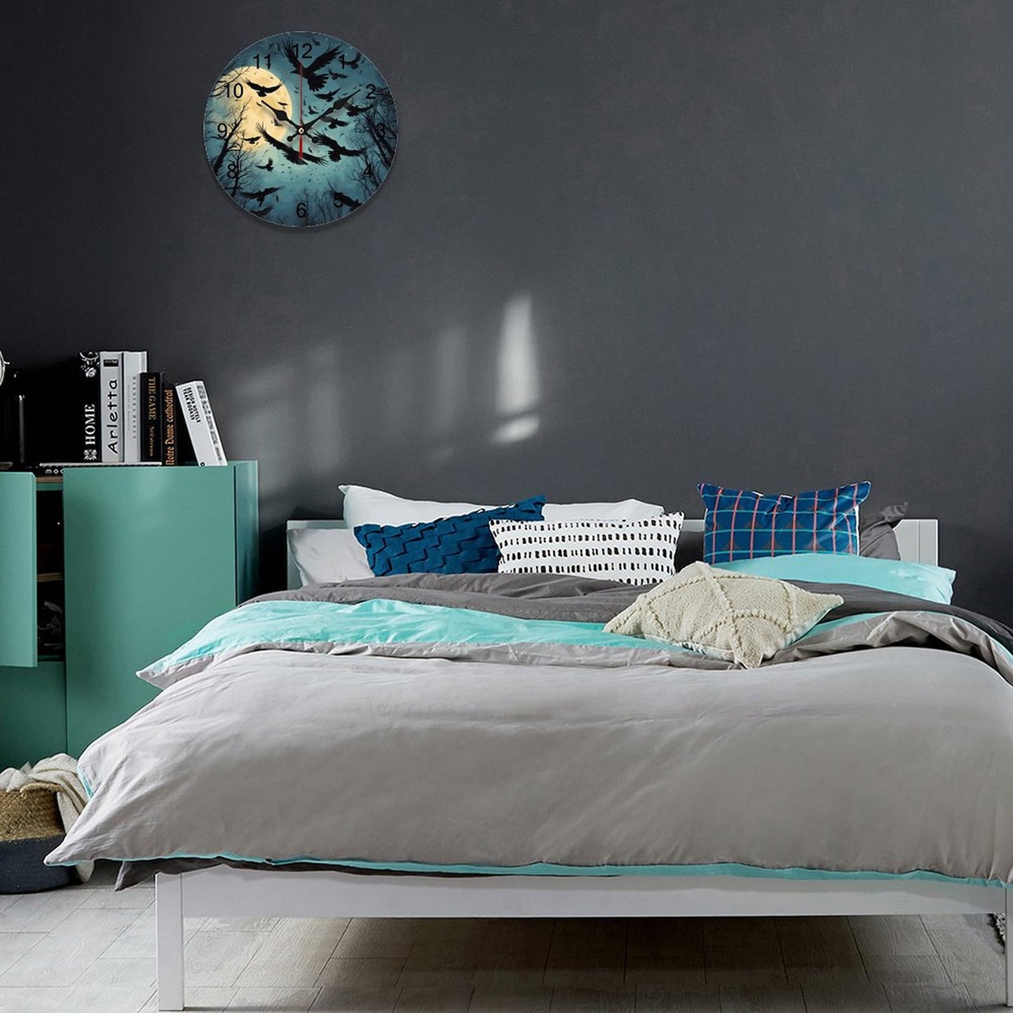 Crowcore Wall Clock: Whimsigoth Decor - Silent Edgar Allan Poe Inspired Timepiece