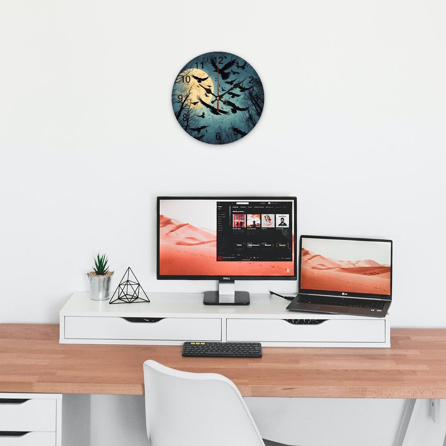 Crowcore Wall Clock: Whimsigoth Decor - Silent Edgar Allan Poe Inspired Timepiece